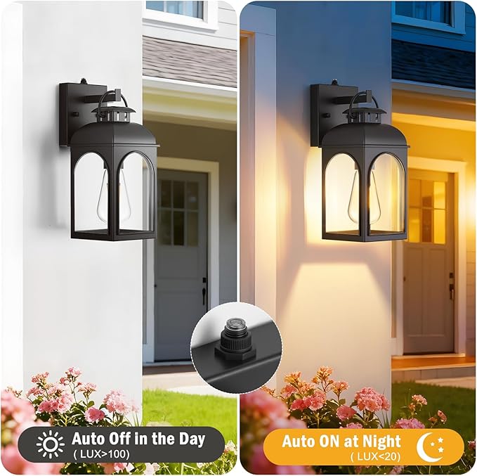 Dusk to Dawn Outdoor Lighting, Black Porch Lights Outdoor Light House Wall Mount Fixture Waterproof Lamp Exterior Lantern Fixture Outside Wall Sconces for Patio Garage Doorway
