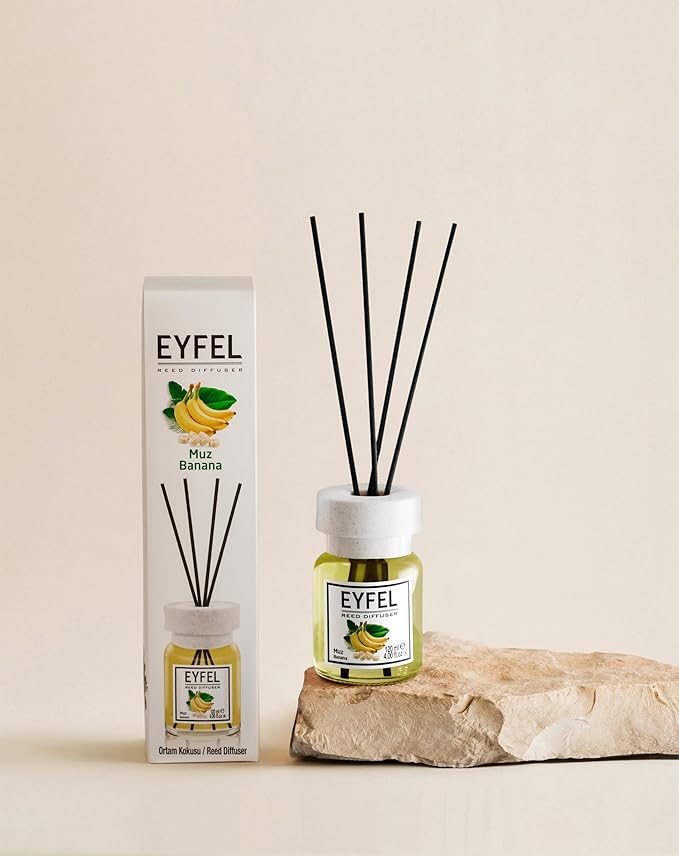 EYFEL Banana Reed Diffuser Set - 4.05 fl oz Oil Diffuser Sticks, Scented Sticks for Home & Bathroom Decor