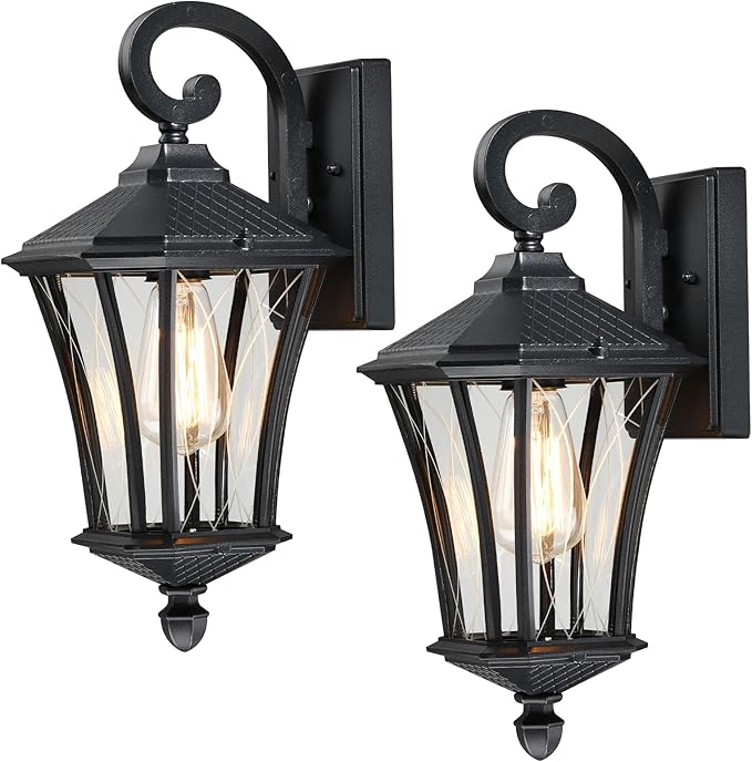 YSN 16'' Large Outdoor Wall Lights 2 Packs, Black Exterior Lighting Fixture Outdoor Sconce Lights, Waterproof Outside Lights for House with E26 Socket, Outdoor Lanterns for Porch, Garage, Farmhouse