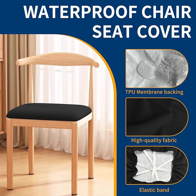 Waterproof Dining Chair Seat Covers Set of 8, Removable Washable Kitchen Chair Seat Slipcovers, Dining Room Chair Seat Covers for Home, Restaurant, Banquet