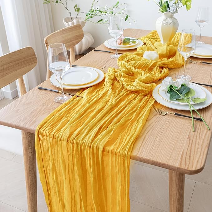 6PCS Table Runner Cheesecloth 10FT Gold Boho Gauze Cheese Cloth Rustic Sheer Table Runners for Wedding Bridal Baby Shower Party Decoration
