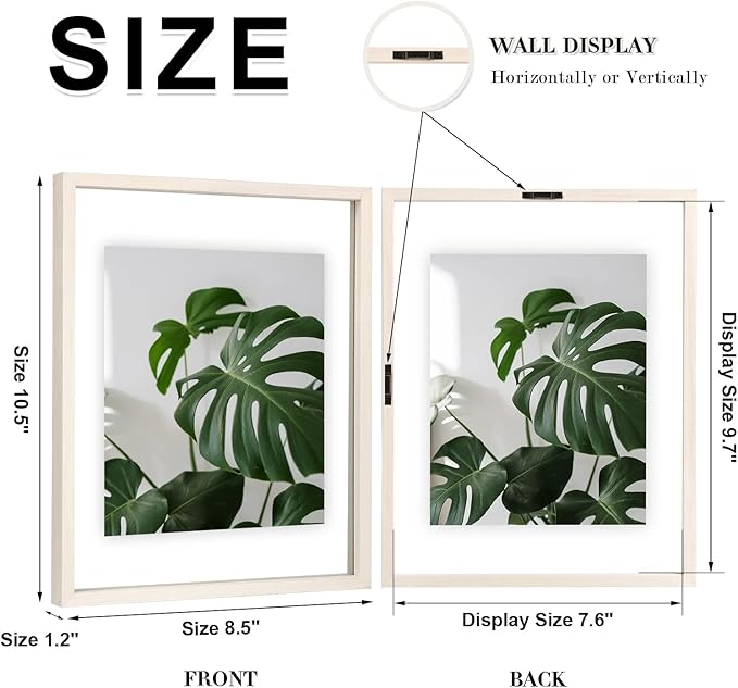 Egofine 8x10 Floating Frames Set of 2, Double Plexiglass Picture Frame, Made of Solid Wood Display Any Size Photo up to 8x10, Wall Mount or Tabletop Standing, Beige