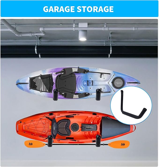 4 Pack Kayak Wall Mount Rack, Heavy Duty 120 LBS Garage Storage Hooks, 15 Inch Wide Utility Hangers for Canoe, SUP, Surfboard, Ladders, Lumber & Tools (Black)