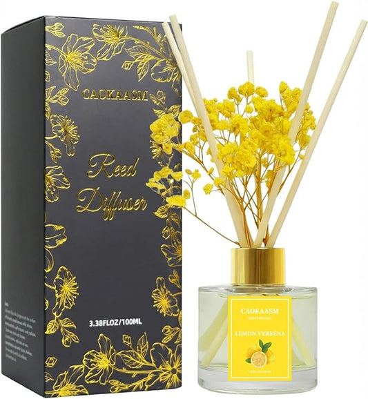 Reed Diffuser Set-Lemon Verbena Scent Fragrance Oil Diffuser with 6 Reed Sticks | Home & Bedroom Bathroom Decor,3.38 fl oz (100ml) (Lemon Verbena)
