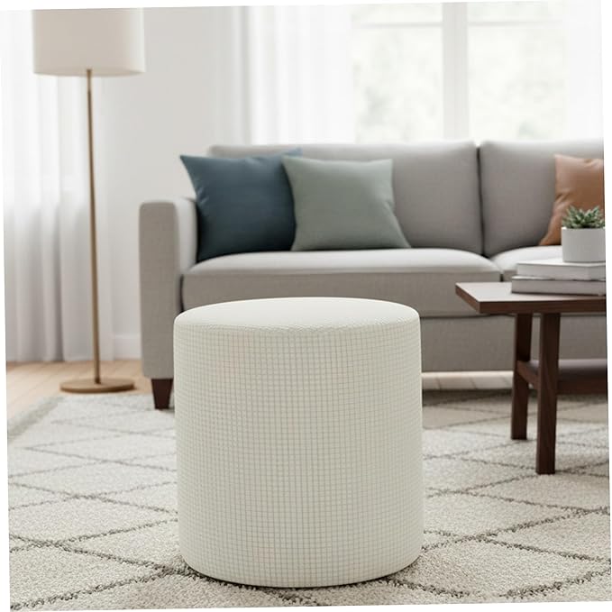 Stretch Jacquard Ottoman Cover, Non-Slip Washable Footstool Slipcover for Living Room Furniture Protection