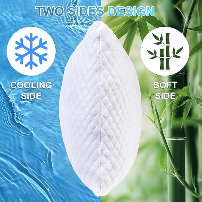 NTCOCO Cooling Bed Pillows Standard Size Pack of 2 for Sleeping Shredded Memory Foam Bed Pillows Adjustable Gel for Side Stomach Back Sleepers Washable Removable Cover
