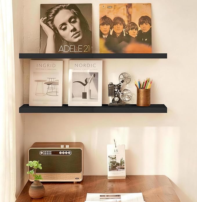 BAYKA Floating Shelves for Wall, 22.5 inches Black Wall Shelves for Bathroom, Bedroom, Living Room, Kitchen & Book, Hanging Display Decor Organizer Shelf with 22 lbs Capacity