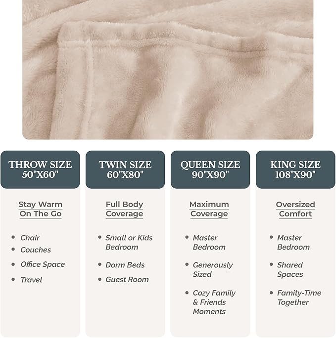 Casa Platino King Blanket – Beige Fleece Throw 108x90 for Bed or Couch – Lightweight and Breathable Flannel Blanket for All Seasons – Soft & Elegant