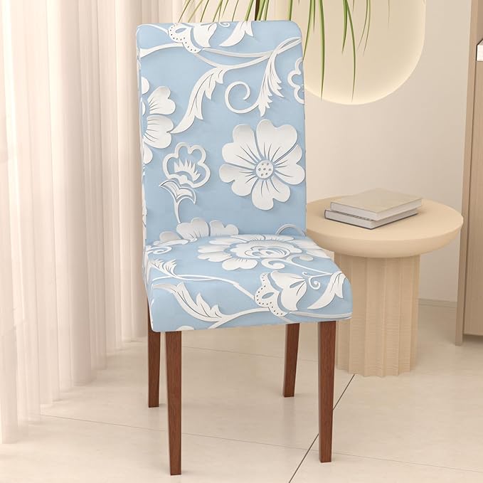 Stretch Dining Chair Covers Set of 6,Floral Print Chair Covers,Soft Removable Washable,Pet Friendly Furniture Protector,Universal Chair Slipcovers for Home, Kitchen,Ceremony Dining Room Seat