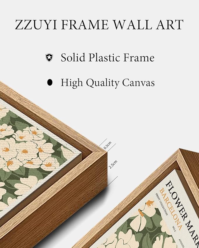 Zzuyi Framed Flower Market Wall Art,Green And White Fresh Art Print for Bathroom, Bed Room, Office Home Decoration Gift- 16"x 24"