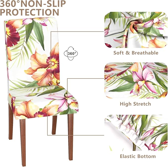 Stretch Dining Chair Covers Set of 4,Floral Print Chair Covers,Soft Removable Washable,Pet Friendly Furniture Protector,Universal Chair Slipcovers for Home, Kitchen,Ceremony Dining Room Seat