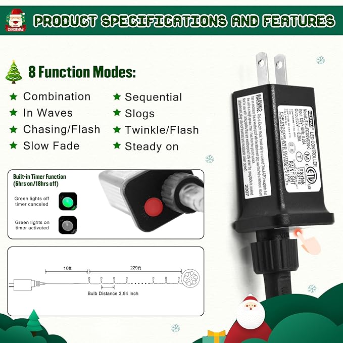 JMEXSUSS 229ft 700 LED Christmas Lights Outdoor, Christmas Tree Lights Plug in, 8 Modes Twinkle String Lights for Outside Indoor Wedding Ceiling Room Home Yard Patio Porch Xmas Decor, Warm White