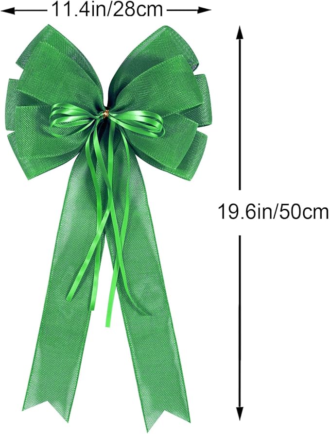 2 PCS Green St Patricks Day Wreath Bow Decor,St Patricks Day Tree Topper Bow Decorations,Decorative Bow with Green Burlap and Glitter String for Holiday Home Front Door Outdoor