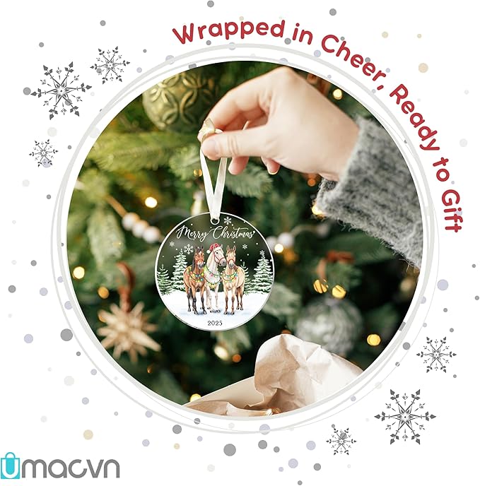 Horse Ornaments for Christmas Tree - Horse Ornament 2025 - Horses Gifts for Girls, Lovers - Horses Racing Riding Christmas Ornaments - Acrylic Ornament 2025