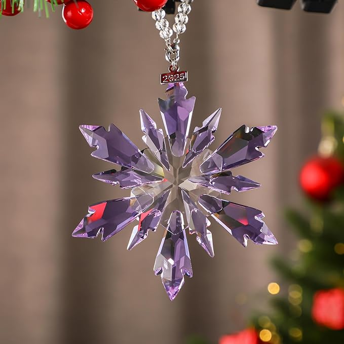 2025 Purple Christmas Ornaments Crystal Glass Snowflake Star for Christmas Tree Ornaments Pendant Crystal Sun Catcher Home Hanging Decor