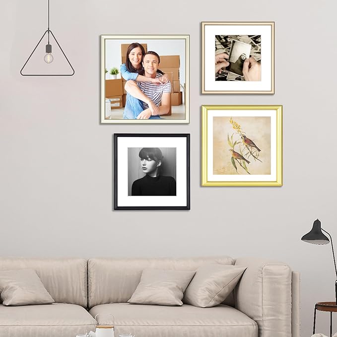 3x3 Picture Frame Set of 3, Gold Aluminum Metal Square Photo Frame with HD Glass, Fits 2x2 with Mat or 3 x 3 without Mat, Display For Tabletop or Wall Collage