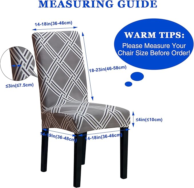 Sufdari Dining Chair Covers,Kitchen Chair Cover,Parsons Chair Slipcover,Spandex Chair Protectors for Dining Room Stretch Chairs Cover Set of 6 -Gray Diamond