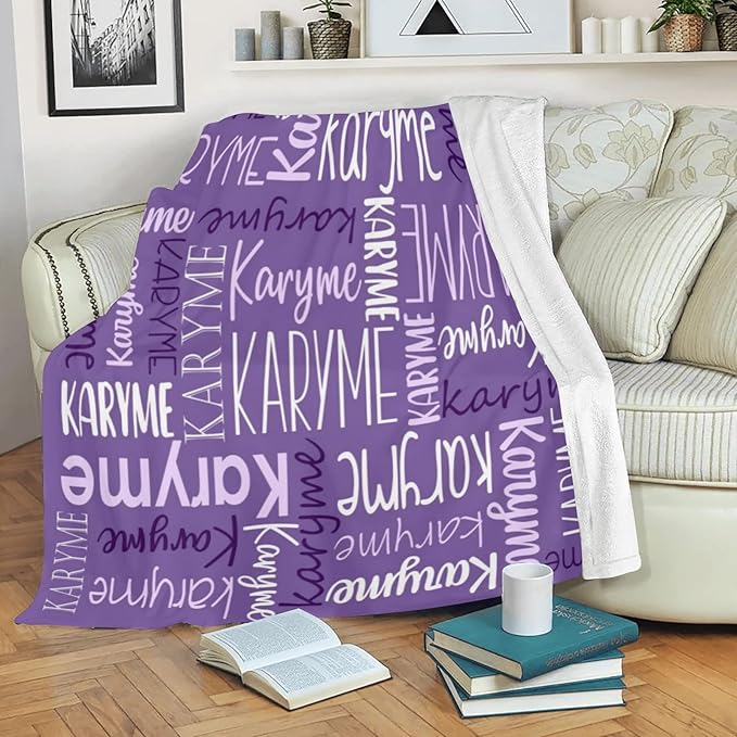 Personalized Blankets with Names Baby Gifts for Girls Boys Custom Soft Fleece and Sherpa Name Blanket for Kids and Adults Birthday for Daughter Son Granddaughter Grandson (Dark Purple)