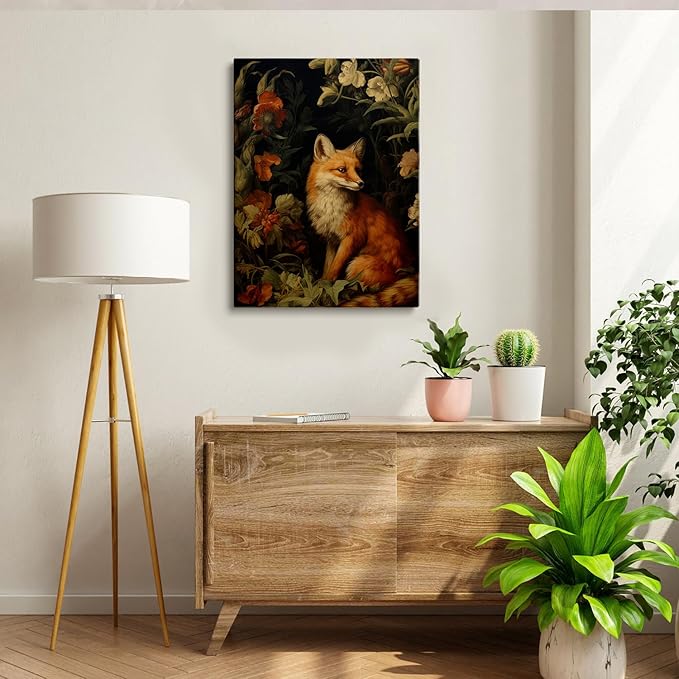 Vintage Fox Wall Art, Antique Fox Painting, Dark Academia Art, Victorian Animal Print, 12x16 Inch Framed Art for Bedroom, Nursery Decor