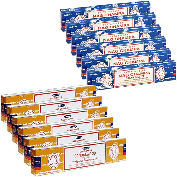 Nag Champa Incense Sticks and Sandalwood Incense Sticks with Incense Holder Bundle for Home Fragrance and Spiritual Décor