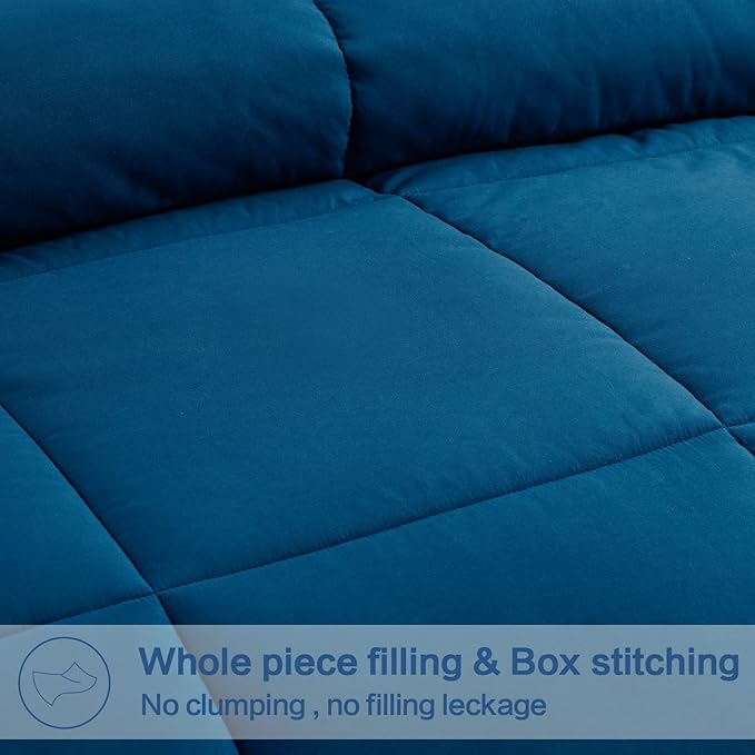 EASELAND King Size Down Alternative Comforter - Quilted Duvet Insert for All Seasons, Soft Lightweight with Corner Tabs, Summer Winter Warm Bedding, Navy 90x102 Inches