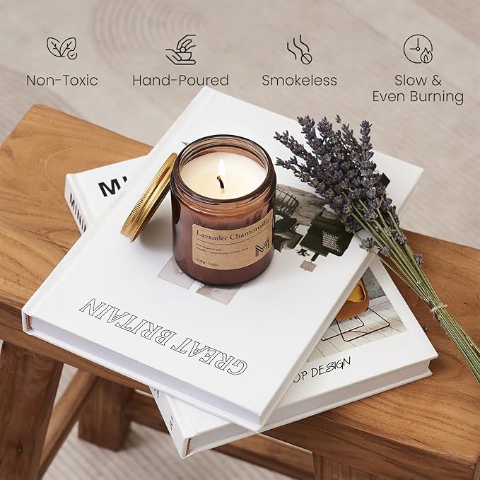 M&SENSE Lavender Chamomile Scented Christmas Candle Gift, Aromatherapy Candle Set for Women, Soy Wax Candles Home Scented, Long Lasting Amber Jar Candles Gift for Christmas, Thanksgiving