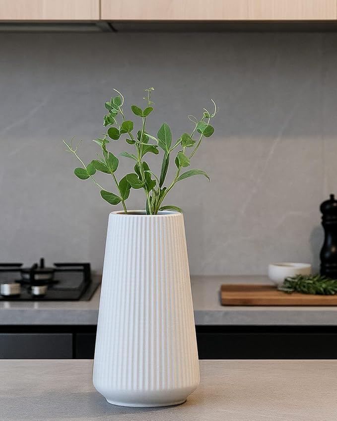 Matte White Ceramic Vase – Frosted Elegant Flower Vase for Pampas Grass, Dried or Fresh Flowers, Modern Minimalist Farmhouse Home Decor for Living Room, Dining Table, Wedding Centerpiece