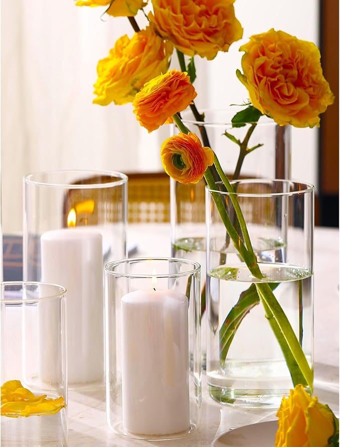 Hurricand Candle Holder 6 PCS, Glass Pillar Candle Holder, Clear Glass Cylinder Candleholder Glass Cylinder Vase for Centerpieces Wedding Party Decoration