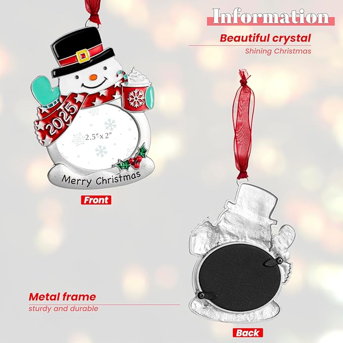 Christmas Tree Ornament - Decorative Hanging 2025 Holiday Keepsake Gift Pendant with 2.5X2 Inch Photo Frame Insert for Picture of Pet(Snow Man)