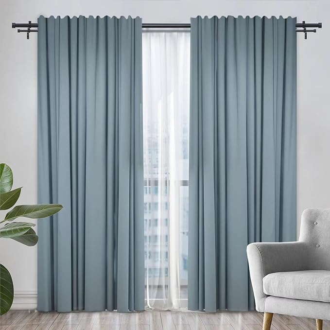 OLV Black Double Curtain Rods for Windows 36 to 72 Inch(3 to 6 Feet),1 Inch Adjustable Dual Curtain Rod, Heavy Duty Double Drapery Pole with End Cap Design for Living Room, Bedroom, Farmhouse