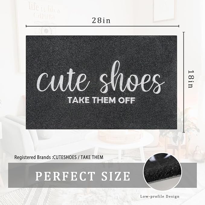 Welcome Mat Outdoor Entryway Cute Shoes Take Them Off Mats for Front Door with Rubber Backing Doormat All-Weather Indoor Mat Polystyrene Non Slip Natural Mat Black