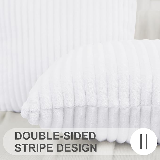 Simmore Decorative Christmas Throw Pillow Covers 12x20 Set of 2, Soft Natural Plush Flannel Double-Sided Fluffy Lumbar Pillow Covers for Couch Sofa Living Room, White