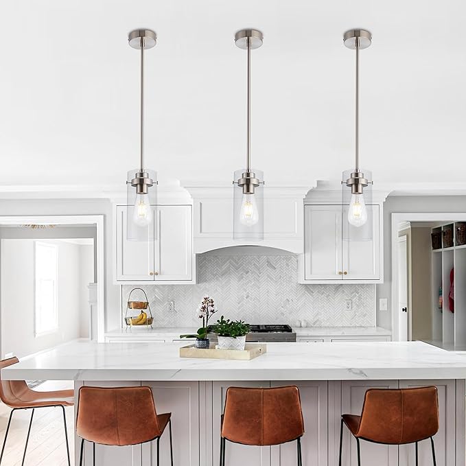 Pendant Light, Kitchen Lights Ceiling Hanging, Kitchen Light Fixtures Brushed Nickel Finish, Industrial Pendant Lighting for Kitchen Island (1 Pack)