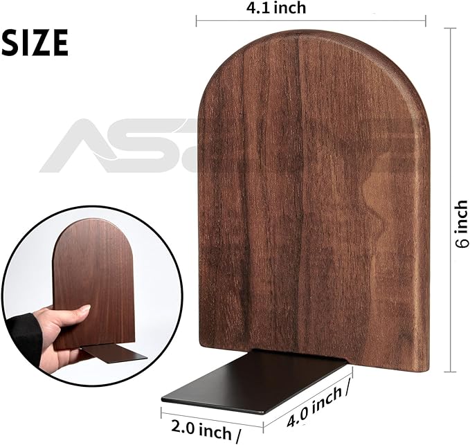 Book Ends for Heavy Books,2Pairs Heavy Duty Wooden Bookends, Holds Heavy Books, Non-Skid, Perfect for Office Desk