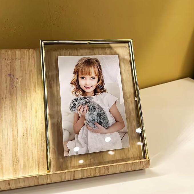 Wall Floating Frame, 6"×8", Gold, 2 Set, Wall Mounting or Wall Leaning, For Photo 6×8, 5×7, 4×6, Classy For Festival, Anniversary, Wedding, Home or Office Décor
