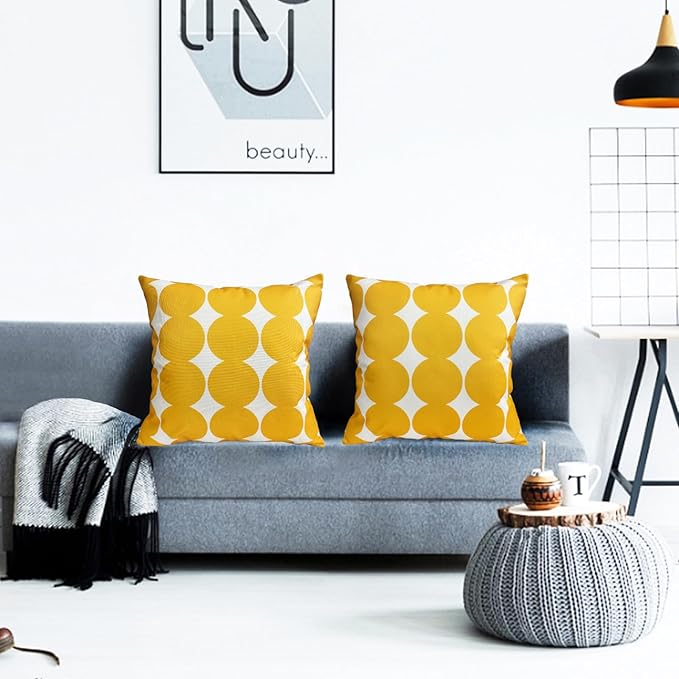 Decorative Throw Pillow Covers Set of 2 Chrome Yellow Fashion Polka dot Pillow Covers 20x20 Inch Throw Pillow Cover Linen Pillowcase Farmhouse Outdoor Pillow Covers for Couch Sofa Bedroom