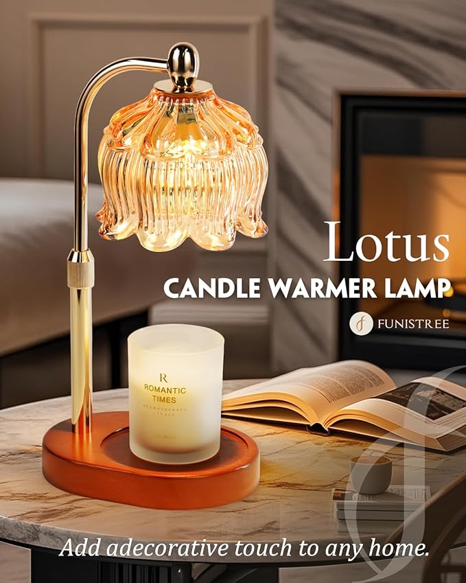 Candle Warmer Lamp with Timer Dimmable, Height Adjustable, Birthday Gifts for Women Mom, Suitable for New Home Decoration, Christmas Gift Lotus Flower Candle lamp,With 2 bulbs,Suitable for Jar Candles
