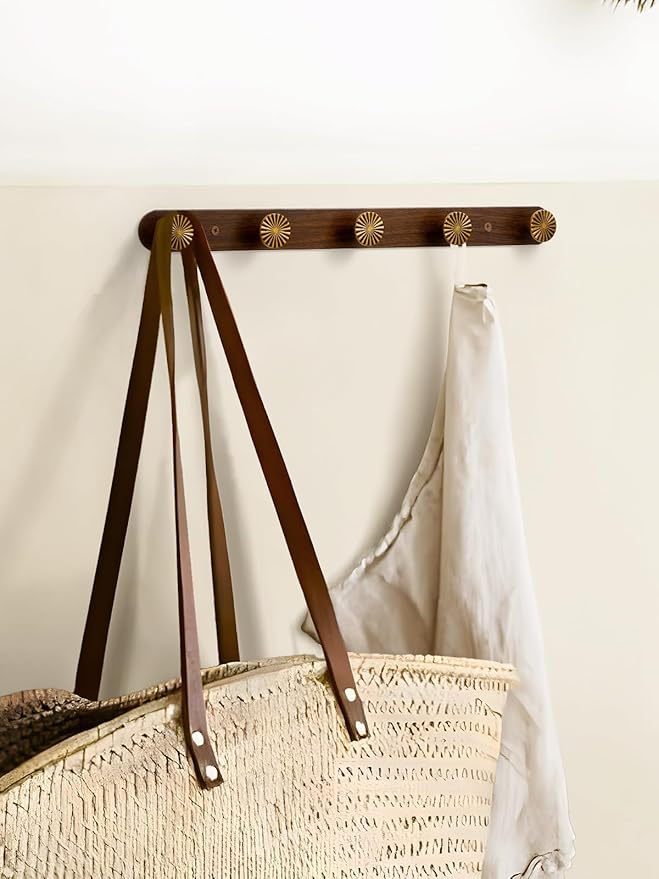 1 Pack Coat Rack Wall Mounted Antique Brass Wood Towel Hooks for Bathrooms Wall Hooks for Hanging Robe Coat Hooks Kitchen Decorative Heavy Duty Zinc Alloy