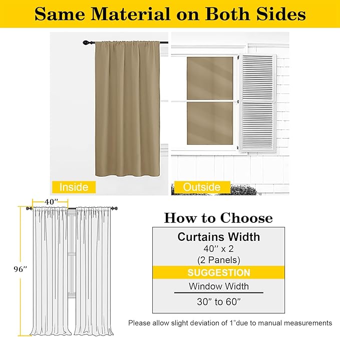 Taupe Blackout Curtains for Bedroom Living Room 96 Inches Long 2 Panels, Soft Solid Room Darkening Thermal Insulated Window Treatments, Modern Rod Pocket Curtain, Taupe, Each 40" Wx96 L