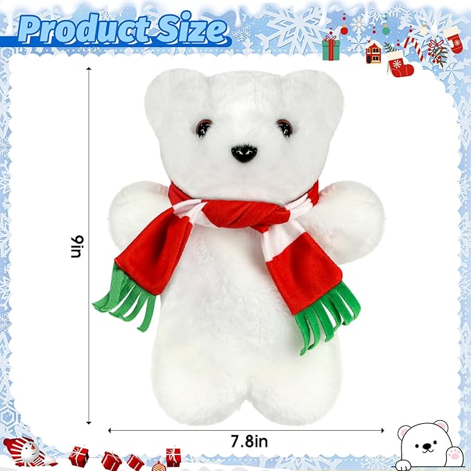 Eyourlife Polar Bear Christmas Tree Topper with Red Scarf, 9inch Winter Cute Plush Stuffed White Polar Bear Tree Topper Decor for Party Home Gifts Xmas Christmas Indoor/Outdoor Tree Top Decoration