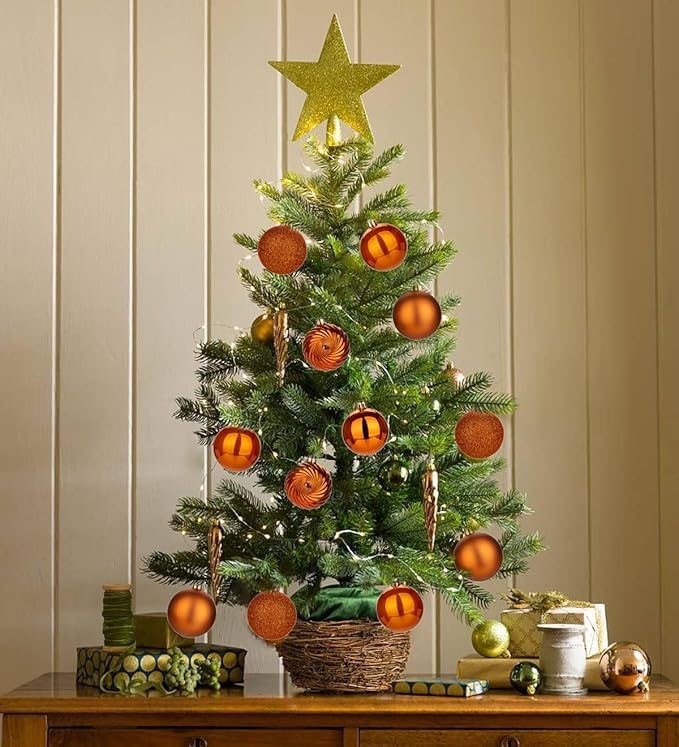 2.36" Brownish Orange Christmas Balls Ornaments 25 Pcs Shatterproof Christmas Ornaments Set Halloween Balls Ornament Brownish Orange Ornament for Xmas Tree Holiday Party