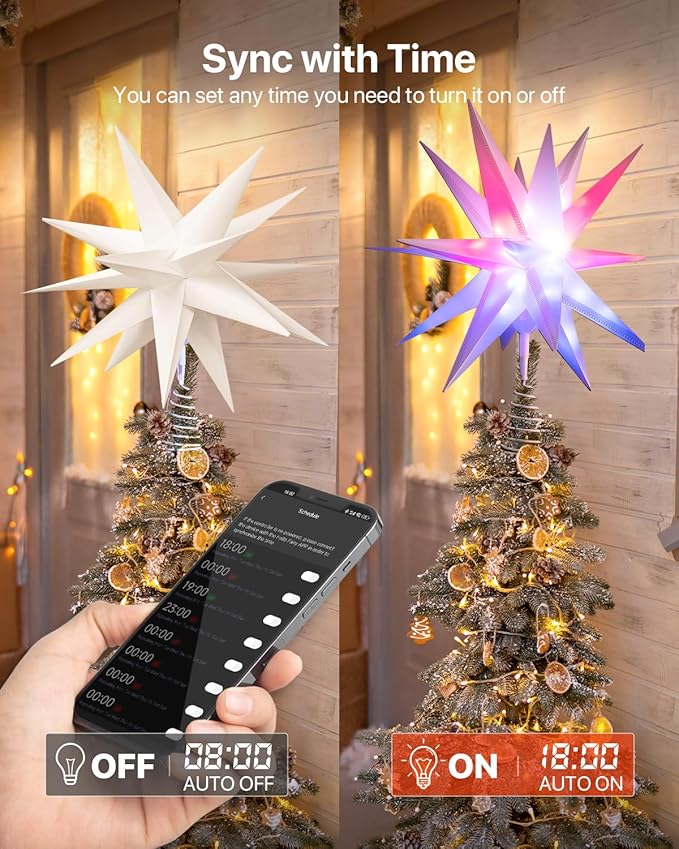 21” Lighted Moravian Star - Foldable Christmas Topper Star with USB-A Port, DIY Colors Changing with Smart APP, Music Sync, Timer, Xmas Hanging Lighted Stars, New Year Holiday Decorations