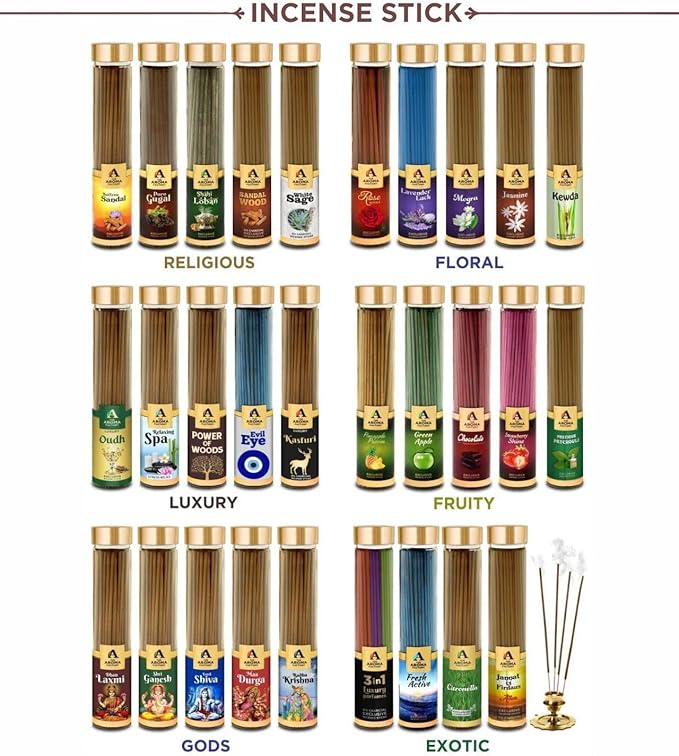The Aroma Factory Dhoop batti .No Bamboo Herbal Dhoop Sticks with Incense Holder, 5 Bottle x 75g,with Jute Bag (Wellness)