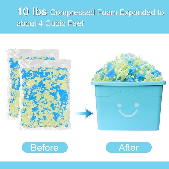 10LBS Bean Bag Filler – Shredded Memory Foam Refill with Cooling Gel, Soft & High Resilience Foam Filling for Bean Bag Chair, Couch Cushion, Pillow, Dog Bed & DIY Crafts