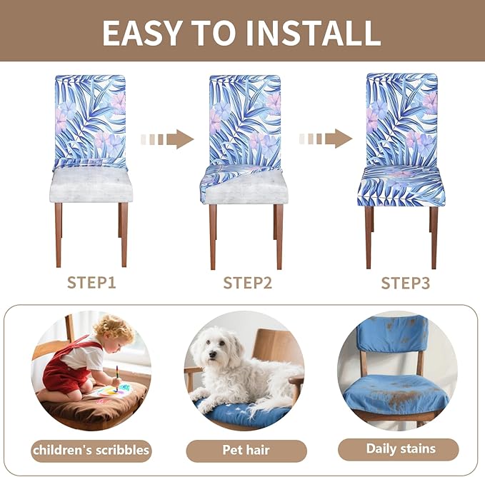Stretch Dining Chair Covers Set of 6,Floral Print Chair Covers,Soft Removable Washable,Pet Friendly Furniture Protector,Universal Chair Slipcovers for Home, Kitchen,Ceremony Dining Room Seat