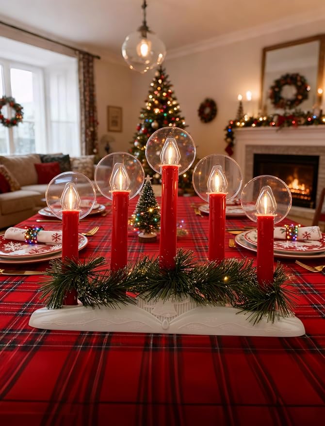 5-Light Electric Window Candle Lamp, Constant-On LED Flameless Tapers - Minimalist Plug-in Candelabra for Holiday, Wedding & Year-Round Home Decor