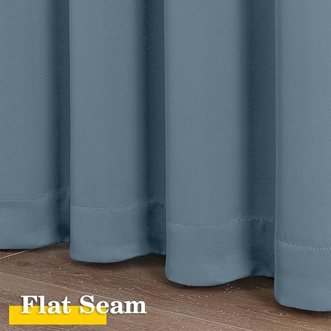 Stone Blue Cafe Blackout Curtains 36 Inch Length 2 Panels Set, Soft Solid Thermal Insulated Room Darkening Small Window Curtains for Kitchen Bathroom Basement, Stone Blue, Each, 40" Wx36 L