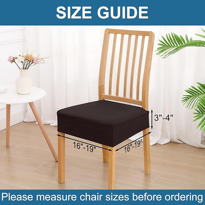 Smiry Waterproof Seat Covers for Dining Room Chairs Set of 2, Stretch Jacquard Removable Washable Chair Seat Slipcovers Protector, No Rear Covers, Brown