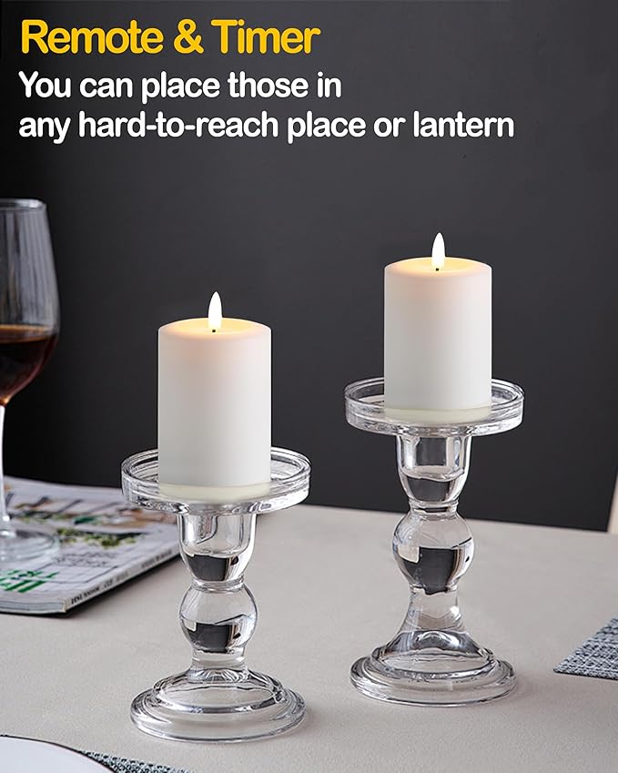 3"x4" Flickering Flameless Candles with Remote Timer, Real Wax, White Pillar Candles, Set of 3 Large LED Battery Operated Candles for Home, Fireplace, Centerpiece, Rustic and Farmhouse Decor
