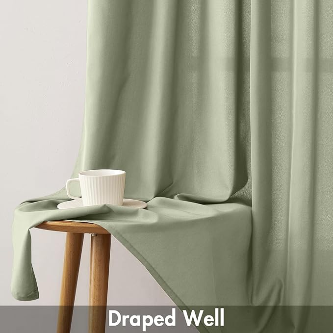 EMEMA Non-See-Through Sheer Curtains 72 Inches Long, Light Filtering Semi Privacy Sheer Curtains for Living Room Bedroom, Window Drapes That Let Light in, 52x72 Inch, 2 Panels, Sage